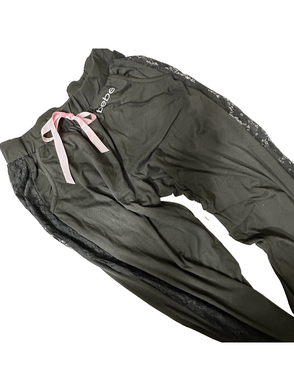 Bebe Black Sleep Joggers Size Small Lace Side Details Lounge Pants Soft Comfy